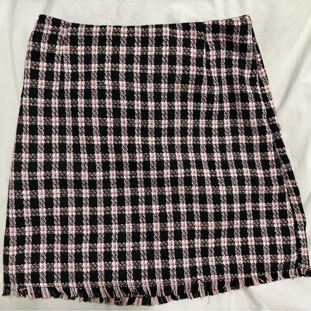 Chic Black and Pink Plaid Tweed Women's Skirt